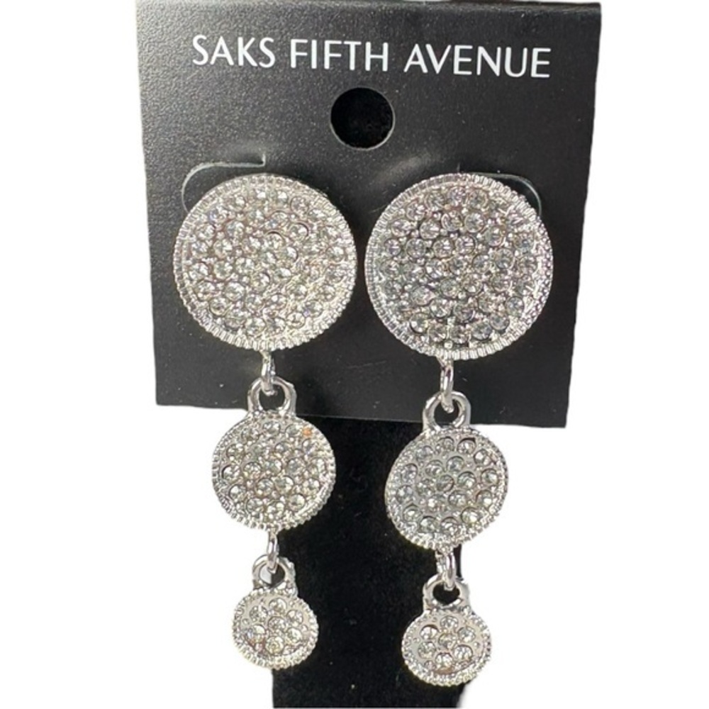 3/$40 Saks Fifth Avenue Silver Triple Layer Plates Dangle Earrings